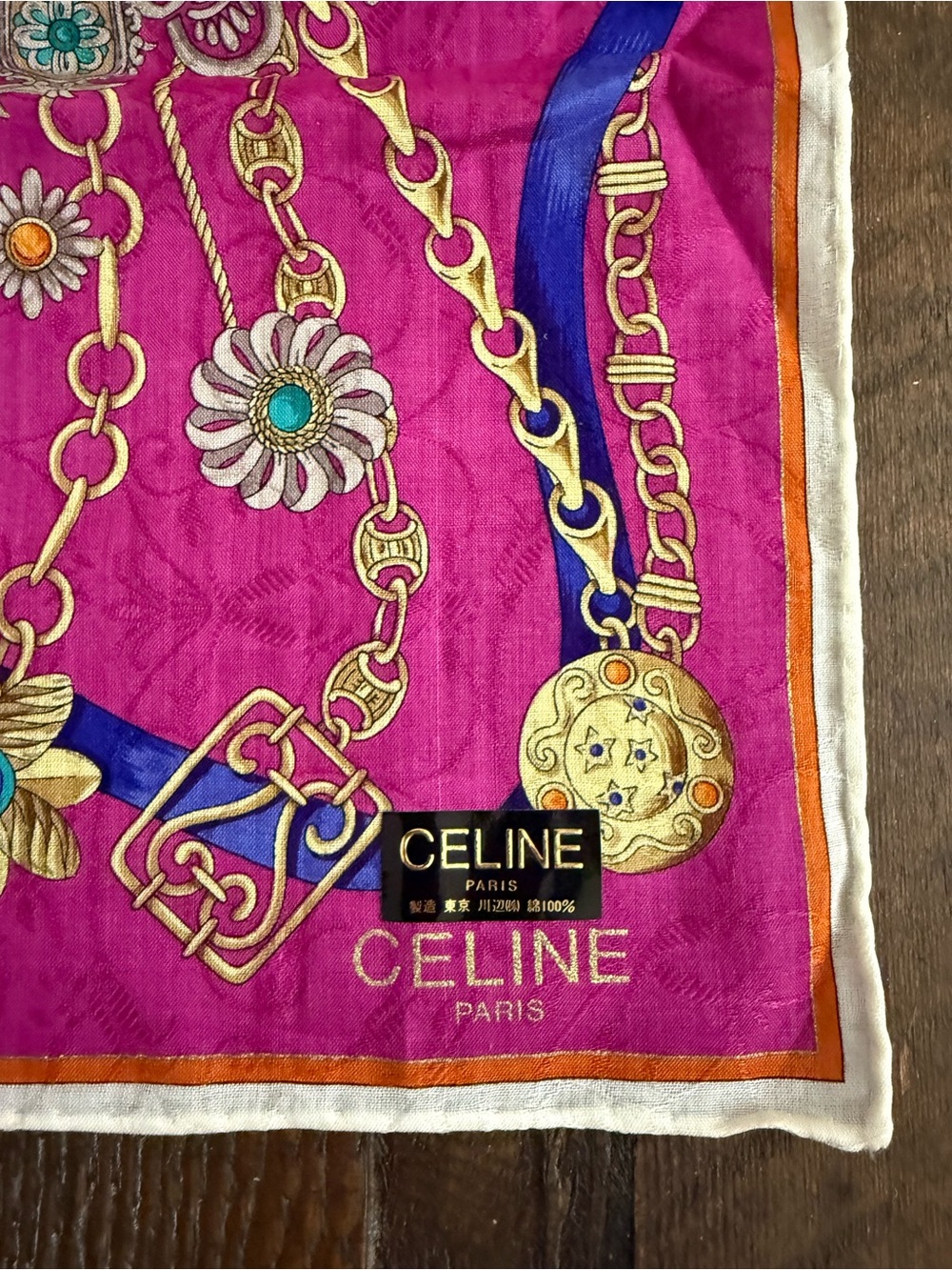 Vintage CELINE Paris 100% Silk Square Scarf Handkerchief 20” x 20” - Picture 3 of 4
